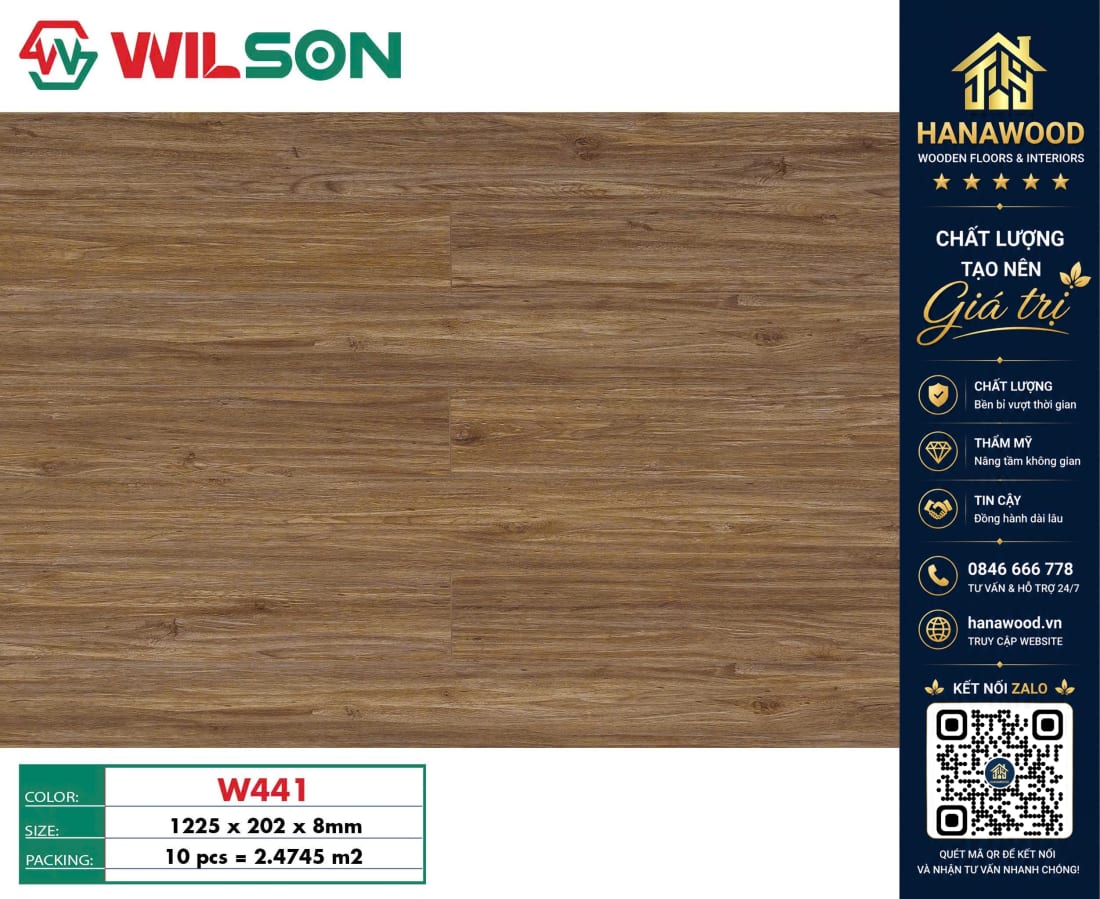 Sàn Gỗ Công Nghiệp Wilson W441 Dày 8mm tone màu hiện đại chống trầy xước tốt