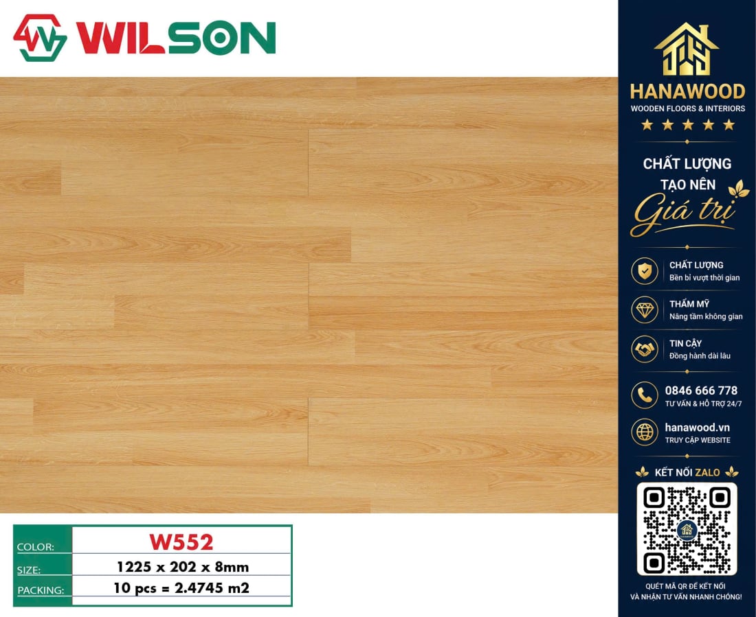 Sàn Gỗ Công Nghiệp Wilson W552 Dày 8mm cách âm cách nhiệt chịu lực tuyệt vời