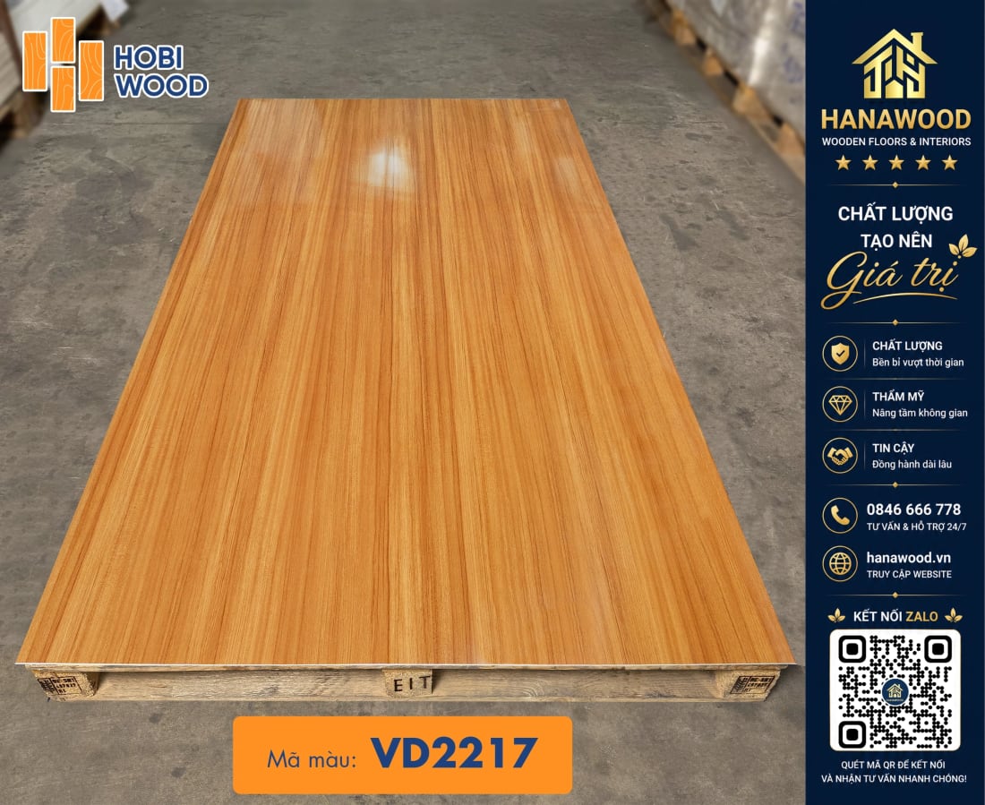 Tấm Ốp Tường PVC Giả Vân Gỗ Hobiwood VD2217 vân gỗ mộc mạc cách âm cách nhiệt tốt