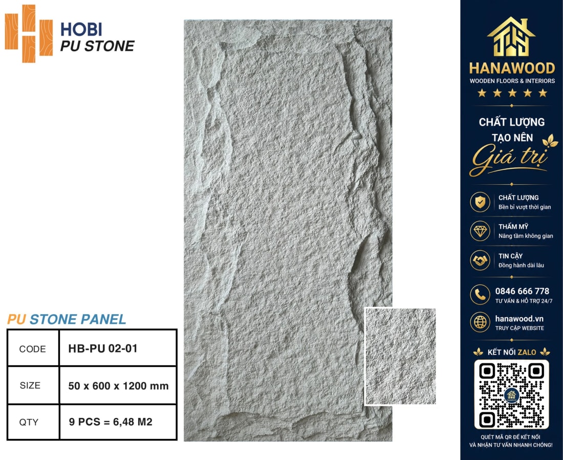 Tấm Nhựa PU Giả Đá Hobiwood HB-PU02-01 chống mối mọt an toàn cho sức khỏe