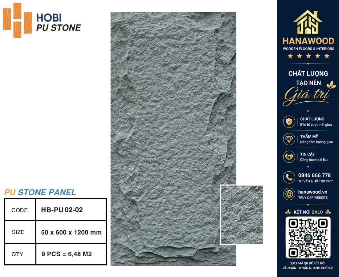 Tấm Ốp Tường PU Nhựa Giả Đá Hobiwood HB-PU02-02 cách âm cách nhiệt hiệu quả