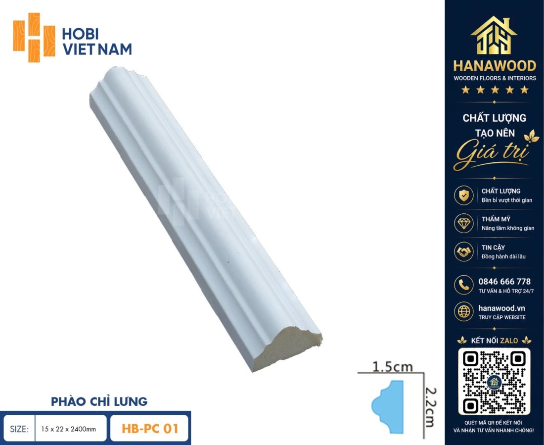 Phào Chỉ Lưng PU Hobi Wood HP-HC01 chất liệu nhựa PU chống ẩm mốc không cong vênh