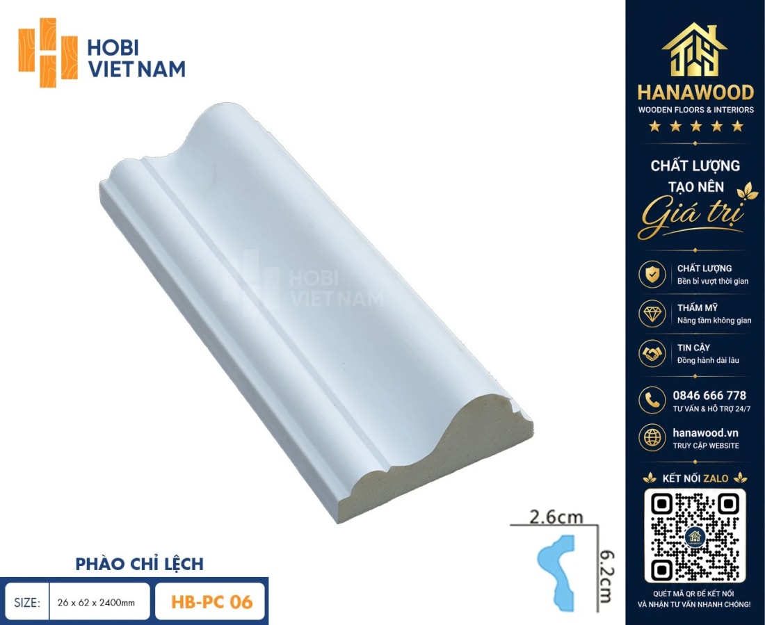 Phào Chỉ Lệch PU Hobi Wood HB-PC06 đường nét tinh tế che khuyết điểm tường trần