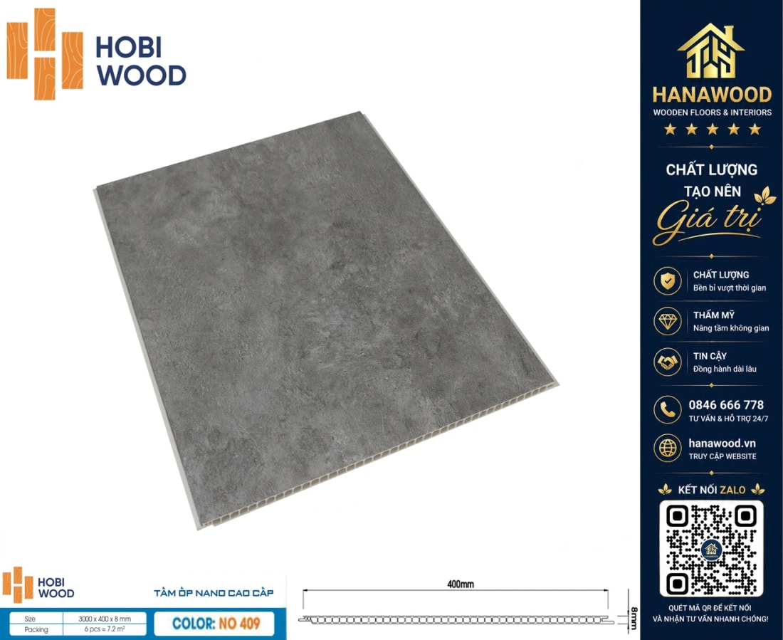 Tấm Nhựa Ốp Tường Giả Bê Tông HobiWood NO-409 vân giấy tự nhiên độc đáo ấn tượng