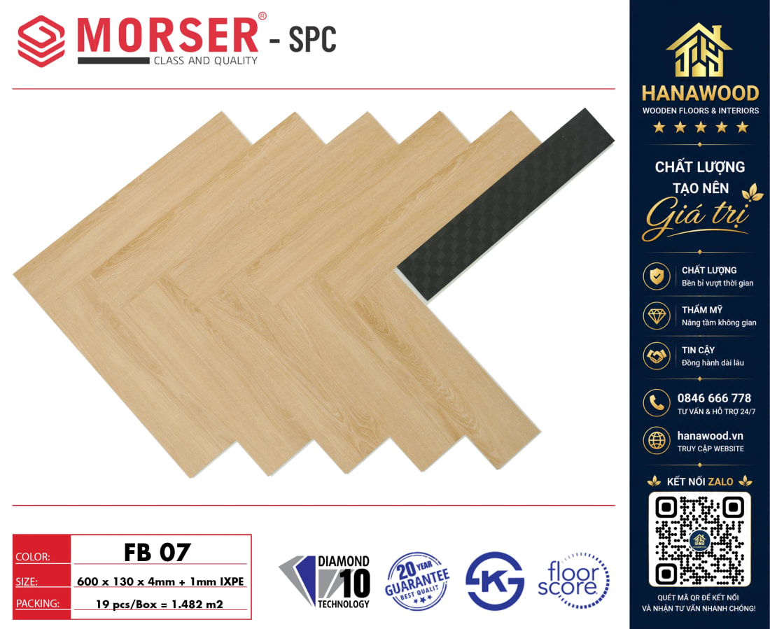 Sàn Nhựa Hèm Khóa Xương Cá 4mm Morser FB07 tính năng chống trầy xước an toàn người dùng
