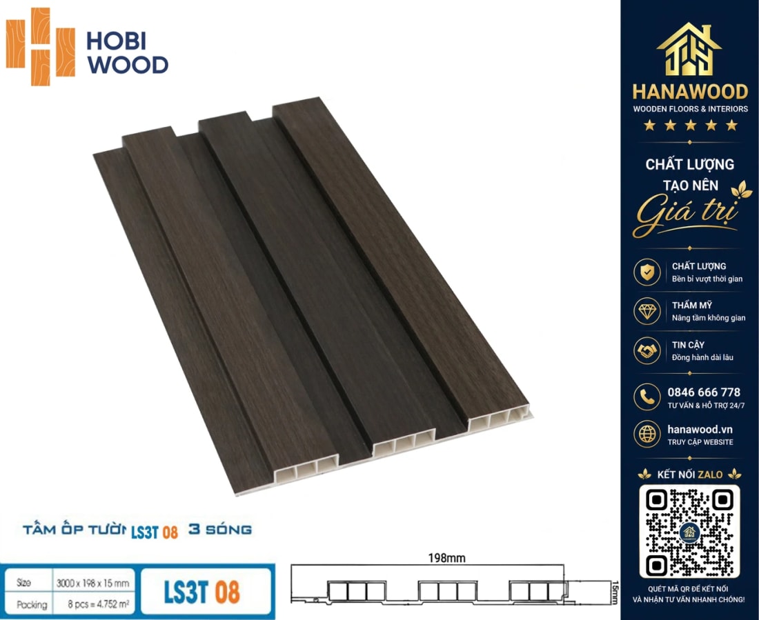 Nhựa Ốp Tường Lam 3 Sóng Thấp Hobiwood LS3T-08 khả năng chịu lực va đập vượt trội