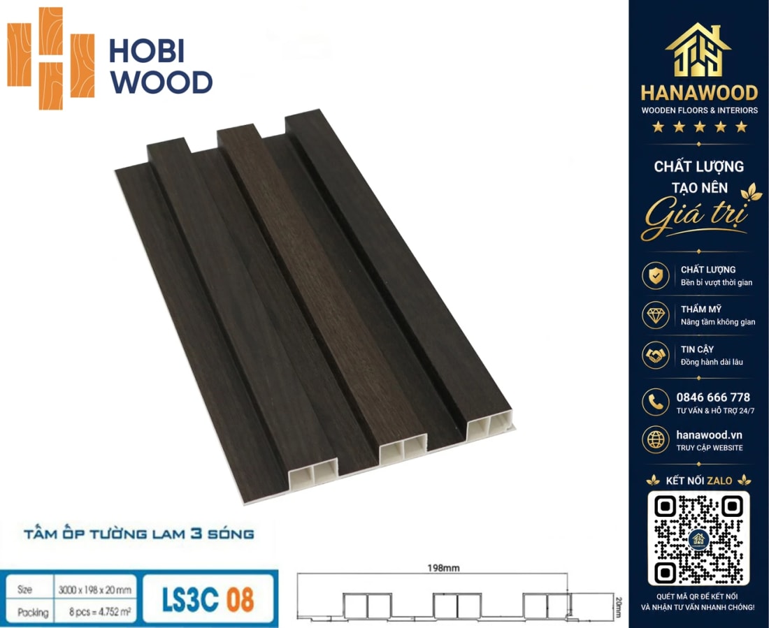 Nhựa Ốp Tường Lam 3 Sóng Cao Hobiwood LS3C-08 khả năng chịu lực va đập vượt trội