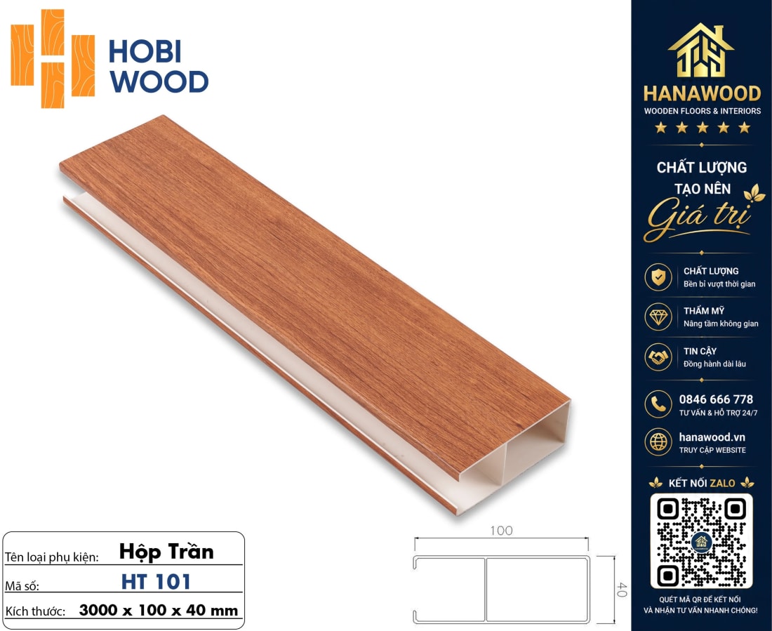 Thanh Nan U Trần Nhựa Giả Gỗ Hobiwood HT101 Kích Thước 40x100mm chống mối mọt an toàn người dùng