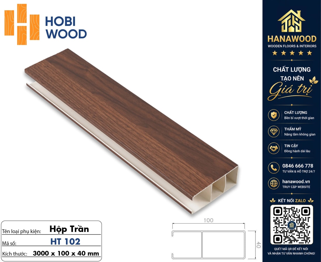 Thanh Lam Nan U Trần Nhựa Giả Gỗ Hobiwood HT102 Kích Thước 40x100mm chống nước chịu lực vượt trội