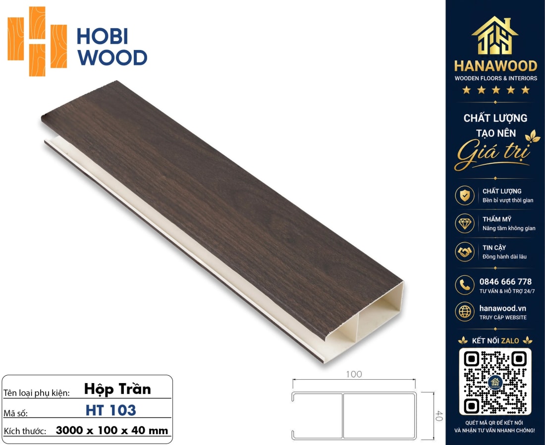 Thanh Lam U Trần Nhựa Giả Gỗ Hobiwood HT103 Kích Thước 40x100mm màu sắc tinh tế nâng tầm không gian