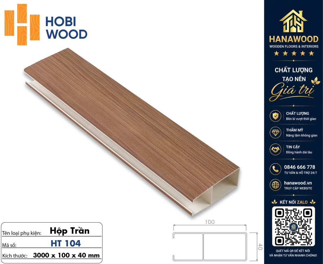 Trần Nan U Nhựa Giả Gỗ Hobiwood HT104 Kích Thước 40x100mm độ bền lâu dài chống cong vênh
