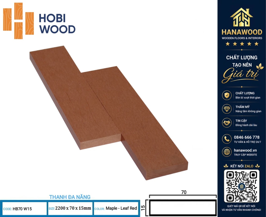 Thanh Lam Đa Năng Ốp Cổng Hobiwood HB70W15 Maple Leaf Red tone đỏ ấm áp chịu nhiệt độ cao