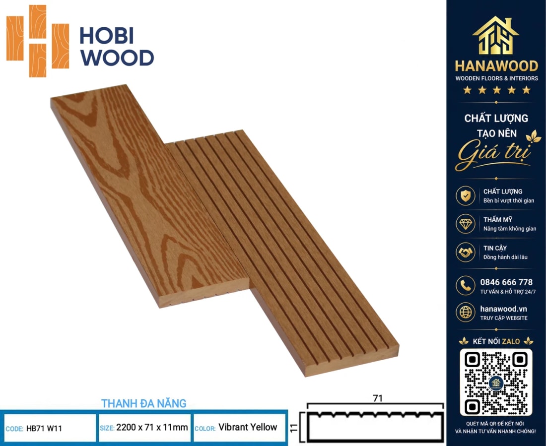 Thanh Lam Đa Năng Ngoài Trời Hobiwood Ốp Cổng HB71W11 Vibrant Yellow chống tia UV giữ màu bền