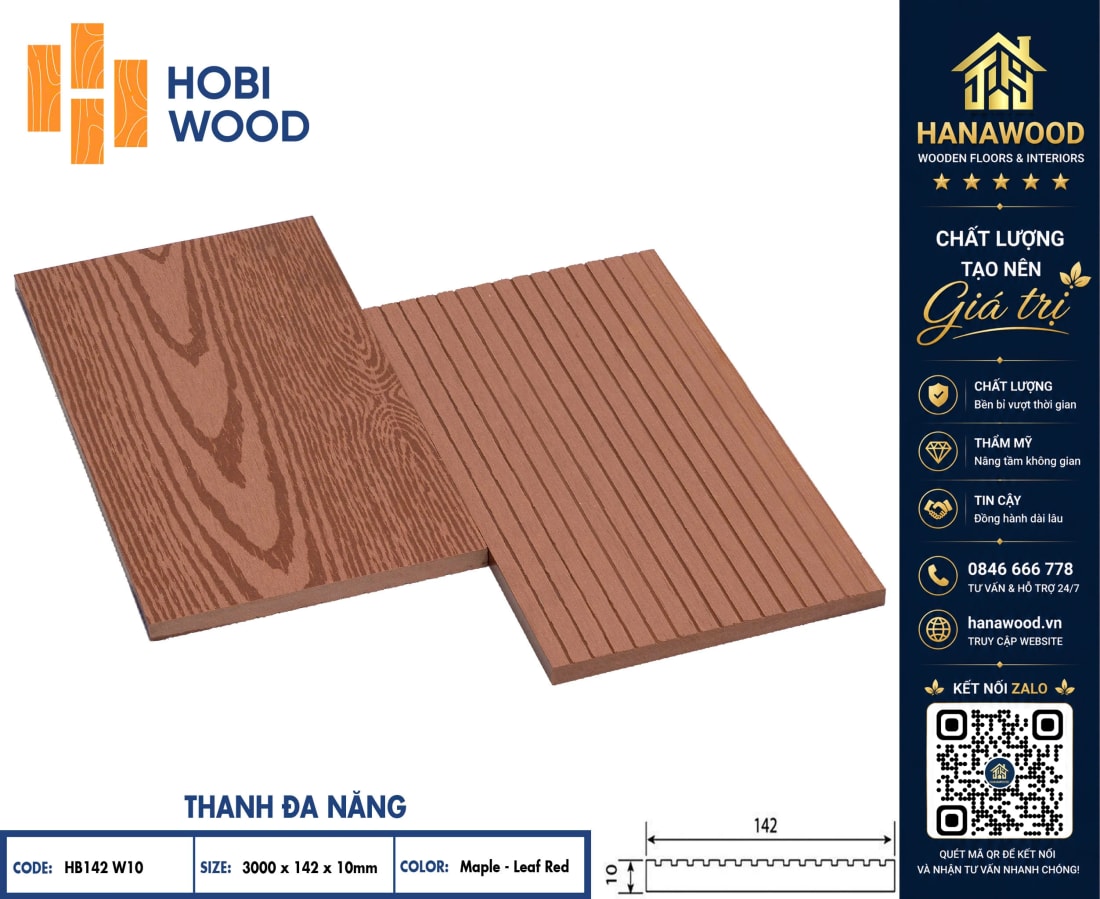 Thanh Lam Đa Năng Làm Cổng Hobiwood HB142W10 Maple Leaf Red bề mặt mộc tự nhiên chống ẩm