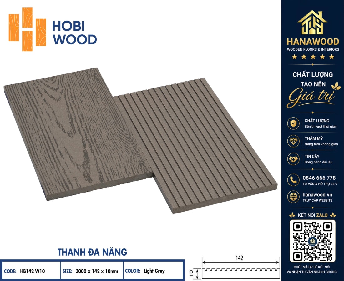 Thanh Lam Đa Năng Ngoài Trời Hobiwood HB142W10 Light Grey hiện đại chống rêu mốc bám bẩn