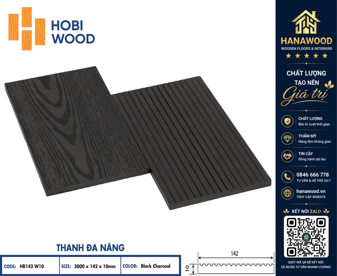 Thanh Lam Đa Năng Làm Hàng Rào Hobiwood HB142W10 Black Charcoal kết cấu dày dặn chống cong vênh