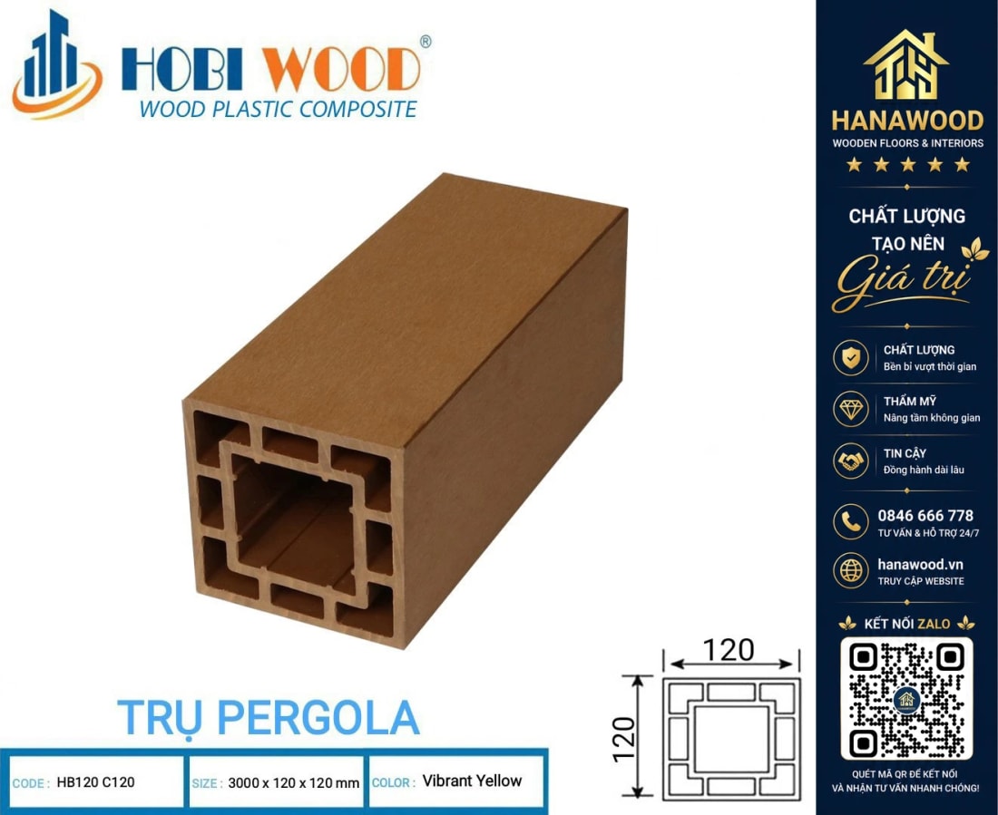 Lam Trụ Pergola Giàn Hoa Ngoài Trời Hobiwood HB120C120 Vibrant Yellow phủ lớp UV chống phai màu