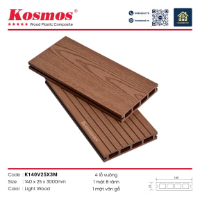Sàn Kosmos K140V25X3M Light Wood Lỗ Vuông - Hanawood Bình Thạnh TP.HCM