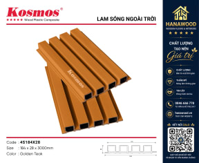 Tấm Ốp Lam 4 Sóng Ngoài Trời ASA Kosmos 4S184X28 Golden Teak bề mặt phủ màng chống tia UV bền màu