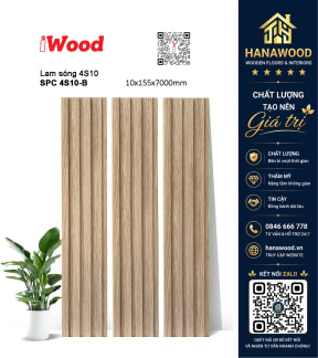 Tấm Nhựa Ốp Tường Lam 4 Sóng Giả Gỗ iWood 4S10-B bề mặt phủ film vân gỗ chống bám bụi