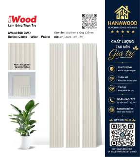 Tấm Lam Sóng Than Tre Vân Vải Bố Trắng iWood 6S8 CW-1 tông màu mộc mạc sáng đẹp