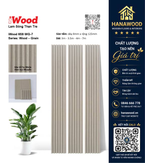Ốp Tường Tấm Lam Sóng Than Tre Vân Gỗ Xám Nhạt iWood 6S8 WG-7 hiện đại chống mối mọt