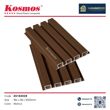 Tấm Ốp Trần Lam Sóng Ngoài Trời ASA Kosmos 4S184X28 Walnut - Hanawood TP.HCM