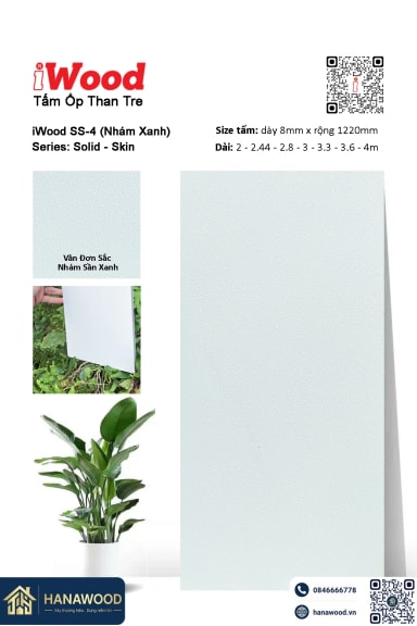 Tấm Ốp Trần Tấm Ốp Than Tre Vân Đơn Sắc Nhám Sần Xanh iWood SS-4 - Hanawood TP.HCM