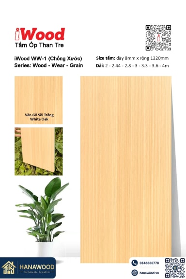 Tấm Ốp Sợi Than Tre Vân Gỗ Sồi Trắng White Oak iWood WW-1 - Hanawood TP.HCM