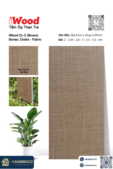 Tấm Ốp Than Tre Vân Vải Bố Sợi Nâu iWood CL-2 - Hanawood TP.HCM