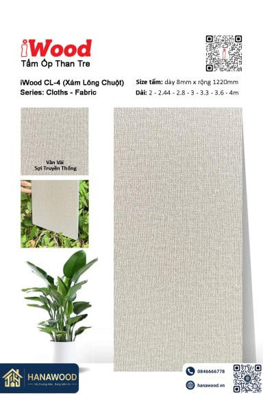 Tấm Ốp Sợi Than tre Ốp Tường  Vân Vải iWood CL-4 - Hanawood TP.HCM