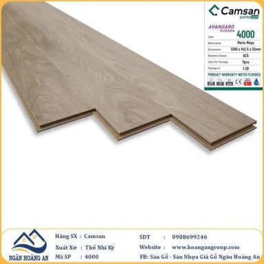 Sàn Gỗ Công Nghiệp Camsan Hèm V 4000 12mm - Hanawood
