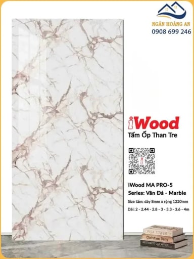 Tấm Ốp Đa Năng Sợi Than Tre iWood MA PRO-5 Vân Đá Hồng Nâu