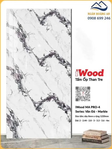 Tấm Ốp Sợi Than Tre iWood MA PRO-4 Vân Đá Trắng Tím