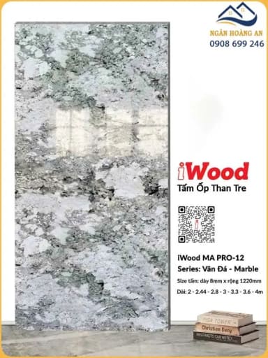 Tấm Ốp Tường Than Tre iWood MA PRO-12 Vân Đá Xanh Rêu Xám