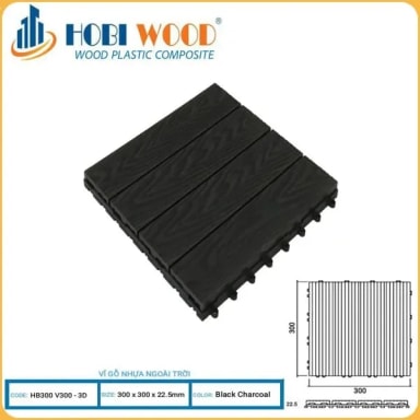 Vỉ Gỗ Nhựa Ngoài Trời Hobi Wood Vân 3D Black Charcoal - Hanawood