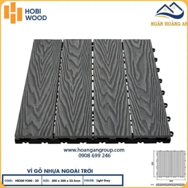 Vỉ Gỗ Nhựa Ngoài Trời Hobi Wood Vân 3D Light Grey - Hanawood
