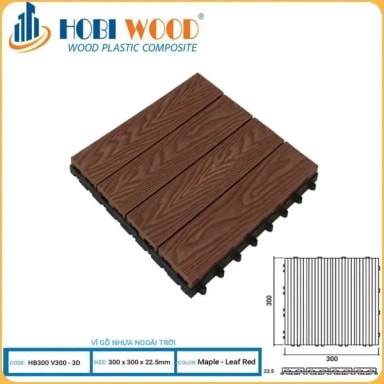 Vỉ Gỗ Nhựa Ngoài Trời Hobi Wood Vân 3D Maple-Leaf Red - Hanawood