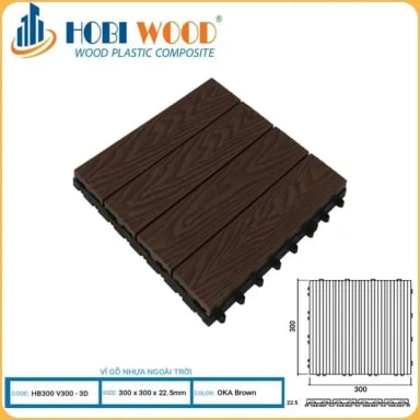 Vỉ Gỗ Nhựa Ngoài Trời Hobi Wood Vân 3D Oka Brown - Hanawood
