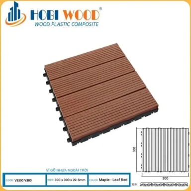 Vỉ Gỗ Nhựa Ngoài Trời Hobi Wood Vân Sọc Maple-Leaf Red - Hanawood