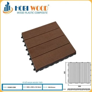 Vỉ Gỗ Nhựa Ngoài Trời Hobi Wood Vân Sọc Oka Brown - Hanawood
