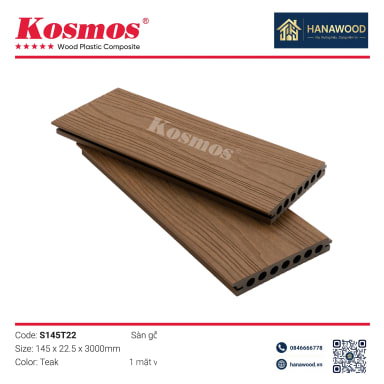 Sàn Lỗ Tròn 2 Lớp Phủ Polymer Kosmos S145T22 Teak - Hanawood Thủ Dầu Một Bình Dương