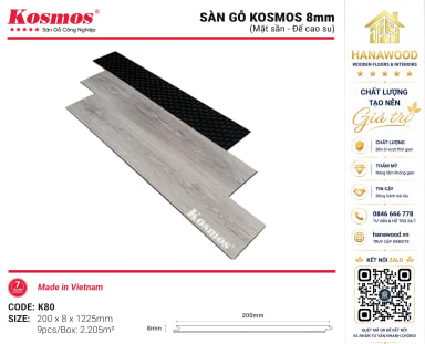 Lót Sàn Gỗ Kosmos K80 8mm Có Đế Cao Su Chống Ẩm