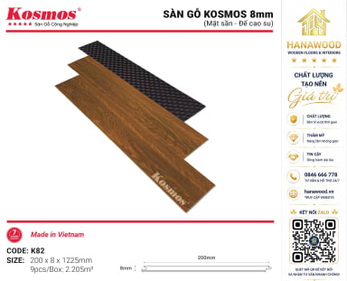 Lót Sàn Gỗ Kosmos K82 8mm Cốt Xanh Chống Nước Cao Cấp