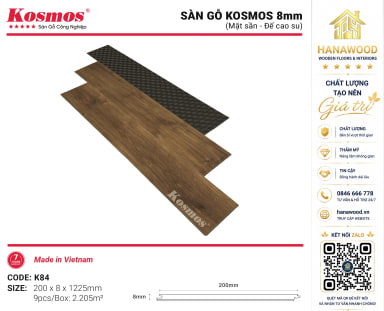 Lót Sàn Gỗ Kosmos K84 8mm Có Đế Cao Su Giảm Ồn Hiệu Quả