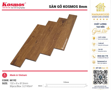 Lót Sàn Gỗ Kosmos M192 8mm Tông Vàng Sáng Không Gian Mới
