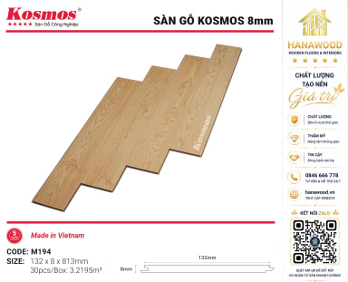 Lót Sàn Gỗ Kosmos M194 8mm Chống Thấm Nước Phù Hợp Nhà Ở