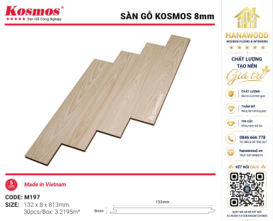 Lót Sàn Gỗ Kosmos M197 8mm Tông Trắng Xám Hiện Đại