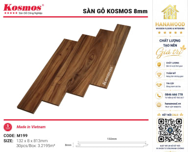Lót Sàn Gỗ Kosmos M199 8mm Hèm Khóa Phủ Sáp Chống Ẩm