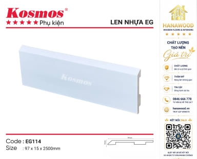 Len Chân Tường Nhựa PVC Kosmos EG114 Cao 97mm màu trắng trơn hiện đại